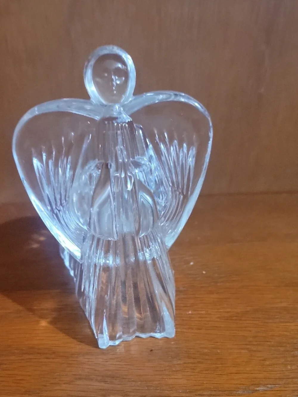 Vtg. Heavy Clear DePlomb Crystal Angel Votive Tealight Candle Holder- USA